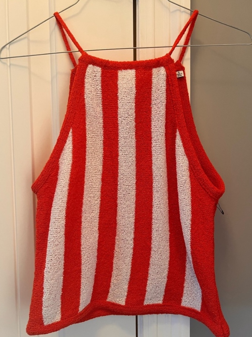 Red and White Striped Halter Tank Top